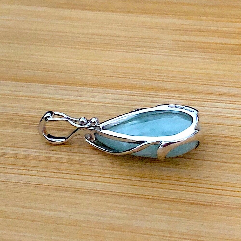 $92  Designer Jade & Diamond Estate Pendant  Sterling  Marked EA 925 CHINA - Picture 7 of 7